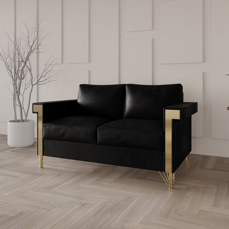 Snaresbrook Fabric 56.3'' Reception Loveseat, Black