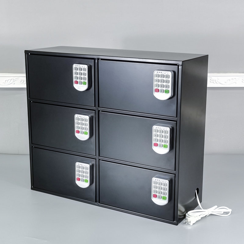 Black Cell Phone Locker Charging Station Public & Private Use Keypad Electronic Lock Access Control