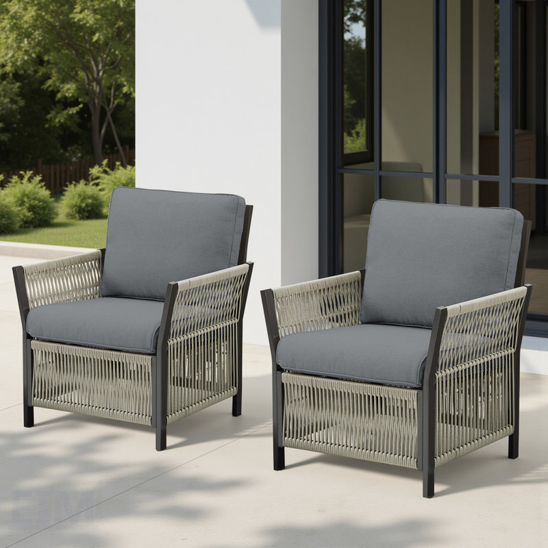Outdoor Patio Arm Chairs Set Of 2, Durable Wicker Furniture For Porch, Poolside, Deck, And Yard In Gray