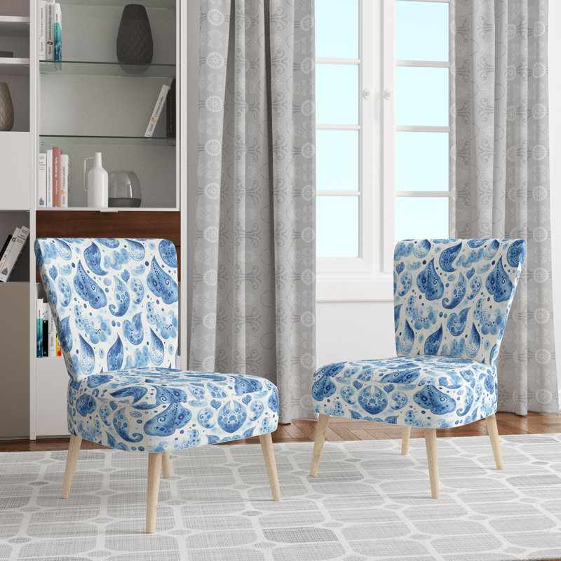 Chaise d'appoint rembourrée Boho - bleu et blanc, Chaise d'appoint sans accoudoirs