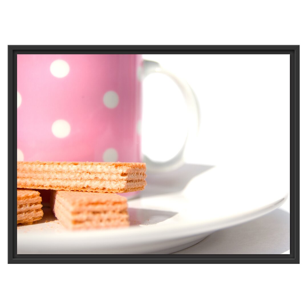 Gerahmtes Wandbild Kaffee und Waffeln