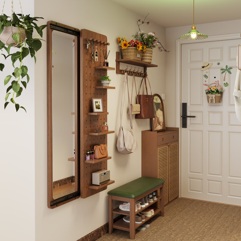 Adryell Wall Mirror with Storage, Brown, 53.5" H x 31.4" W - 6 Shelves