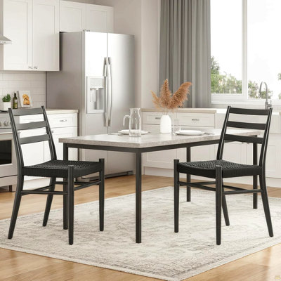 Dining Chairs Set Of 2, Woven Rope Seat With Sturdy Metal Frame