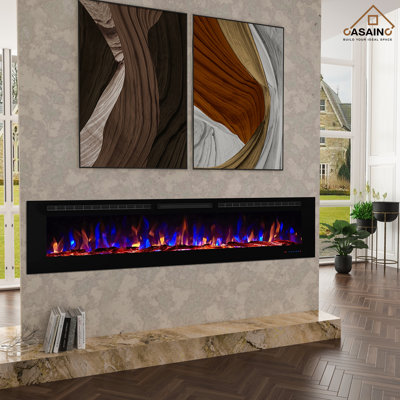 84'' Wall Mounted Electric Fireplace in Black with Remote Control and Adjustable Flame -  CASAINC, CA-EF84