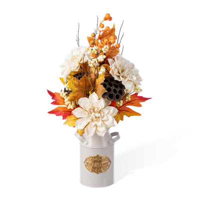 22"H Fall Dahlia, Lotus Pod and Berry Centerpiece