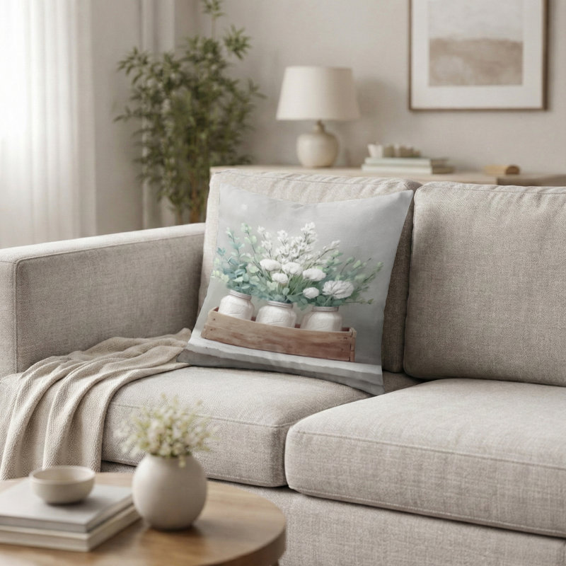 Coussin rustique pivoines de style ferme - Coussin décoratif champêtre, H 18 po x l 18 po