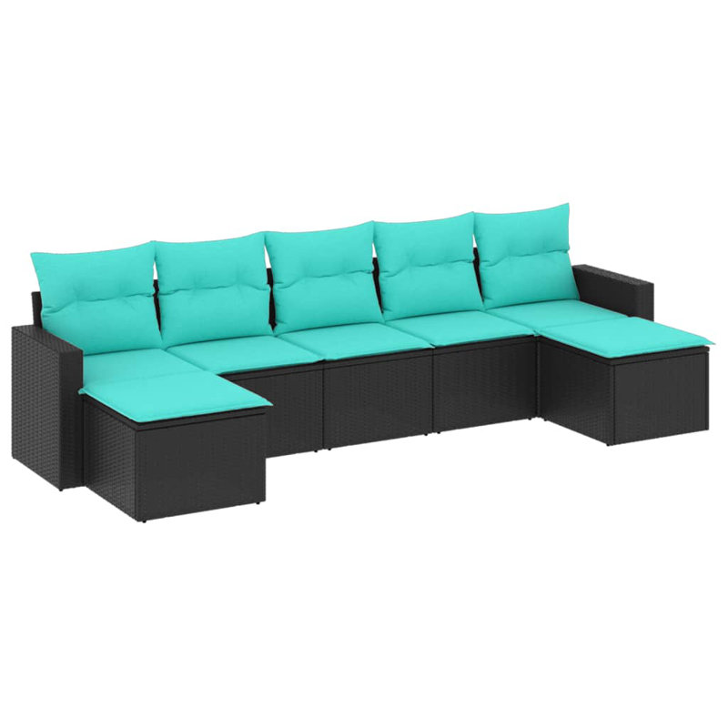 Ensemble de canapé de patio 7 pièces avec coussins en poly Ebern Designs, Bleu, Noir