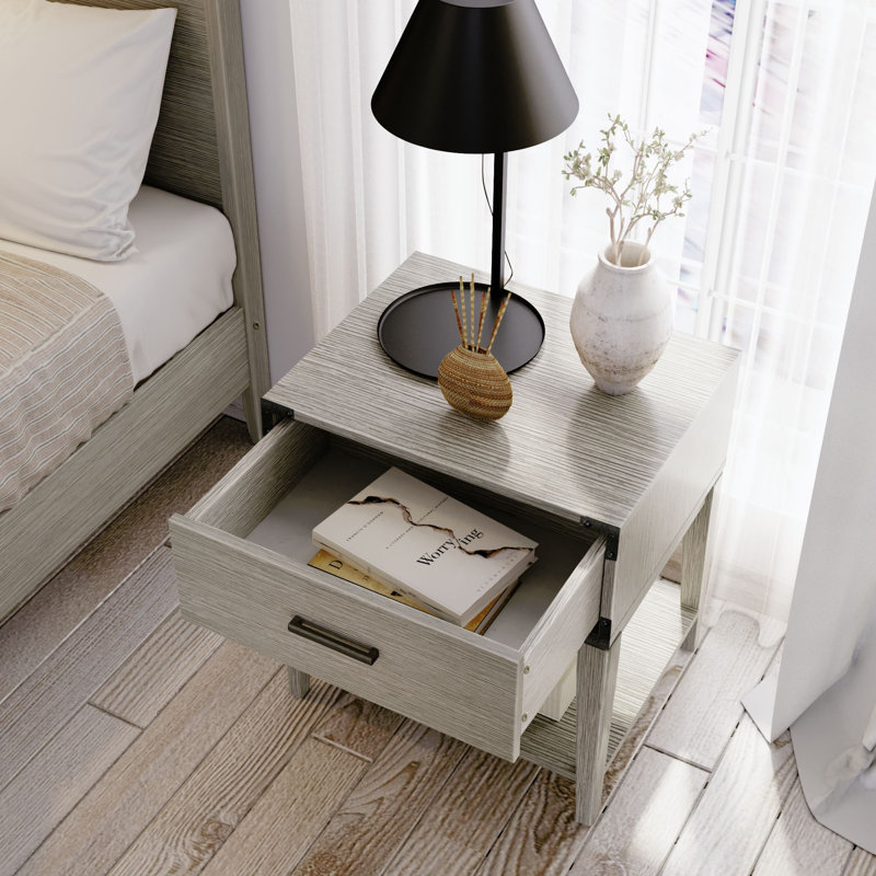 Aasir 19.25'' W Solid Wood Nightstand, Seashell Wirebrush