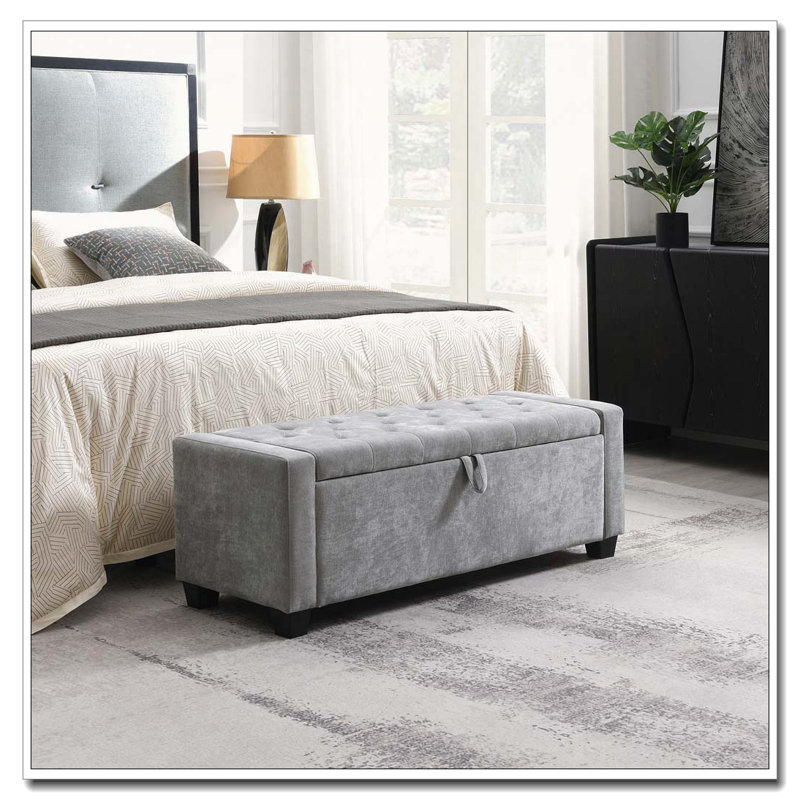 Repose-pieds 48 po avec rangement, banc de rangement pour repose-pieds, Gris clair
