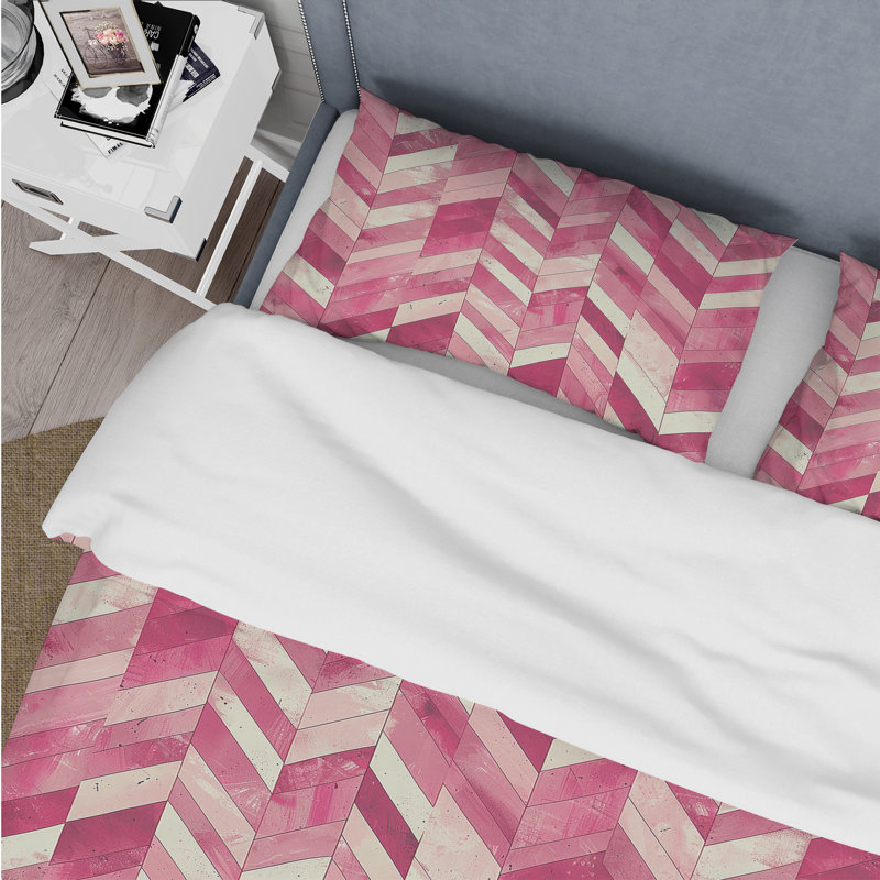Ensemble de housse de couette Pink Herringbone Charm II - Traditional, Housse de couette pour grand lit et 2 taies décor