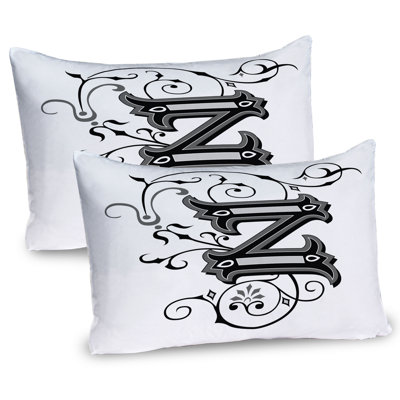 Ambesonne Letter Z Pillow Sham 2 Pack Calligraphic Capital Z 36""x20"" Black Grey White -  pil-2_44626_36x20