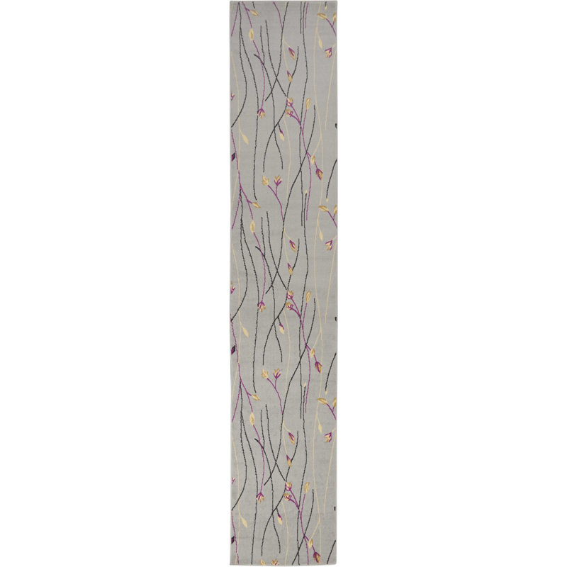 Aratrika Floral Gray Area Rug, Runner 2'3" x 12'