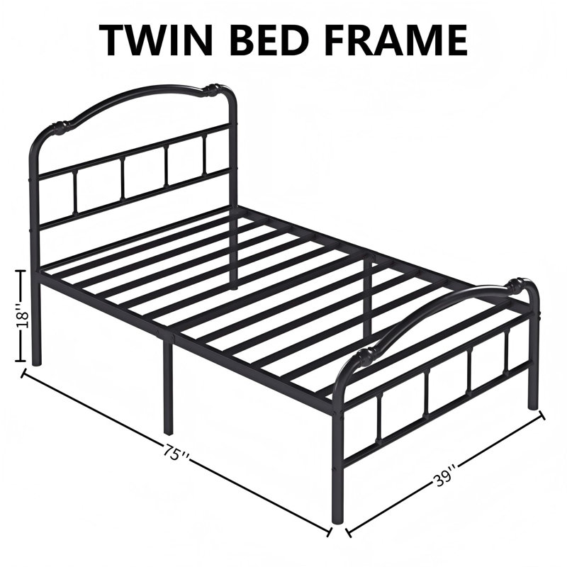 Base de lit plateforme simple en métal 18 po avec tête et pied de lit, support de lattes en acier robuste, aucun sommier requis, rangement sous le lit