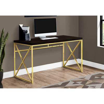 Home Office Work Desk - Thick Panel Brown Laminate With Contemporary Gold Metal Legs For Productivity Computer Desk, Top And Base, Modern Style Workstation Laptop, -colored, 48.56 In. L X 23.1 W
