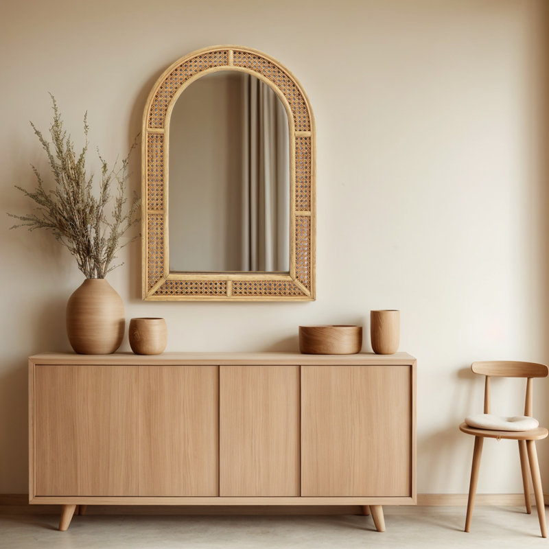 Brooklen Rattan Frame Arch Wall Mirror
