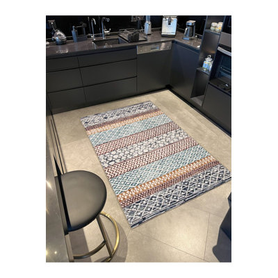 Striped Geometric and Color Pattern Decorative Woven Base Washable Rug