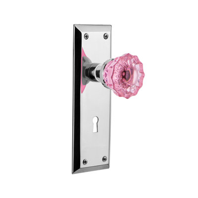 Plaque New York avec trou de serrure décoratif et poignée de porte rose cristal