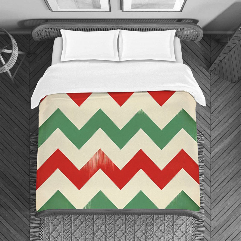 Chevron Bedding Pattern Duvet Cover Green/Red, Housse de couette pour lit simple