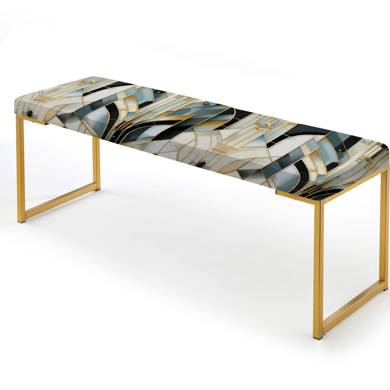 Damask Gold and White Art Decor - Banc rembourré en damas doré