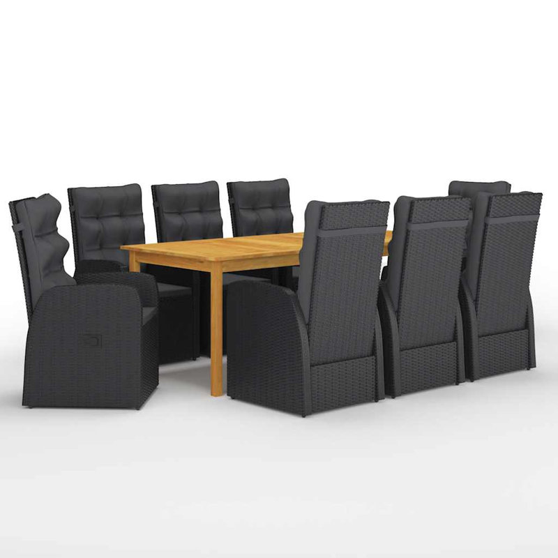 8 - Person Solid Wood Patio Dining Set Rectangular Table with Cushions Included