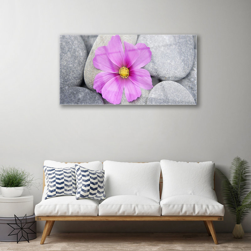 Floral Flower Stones 1 Piece Wall Art on Glass