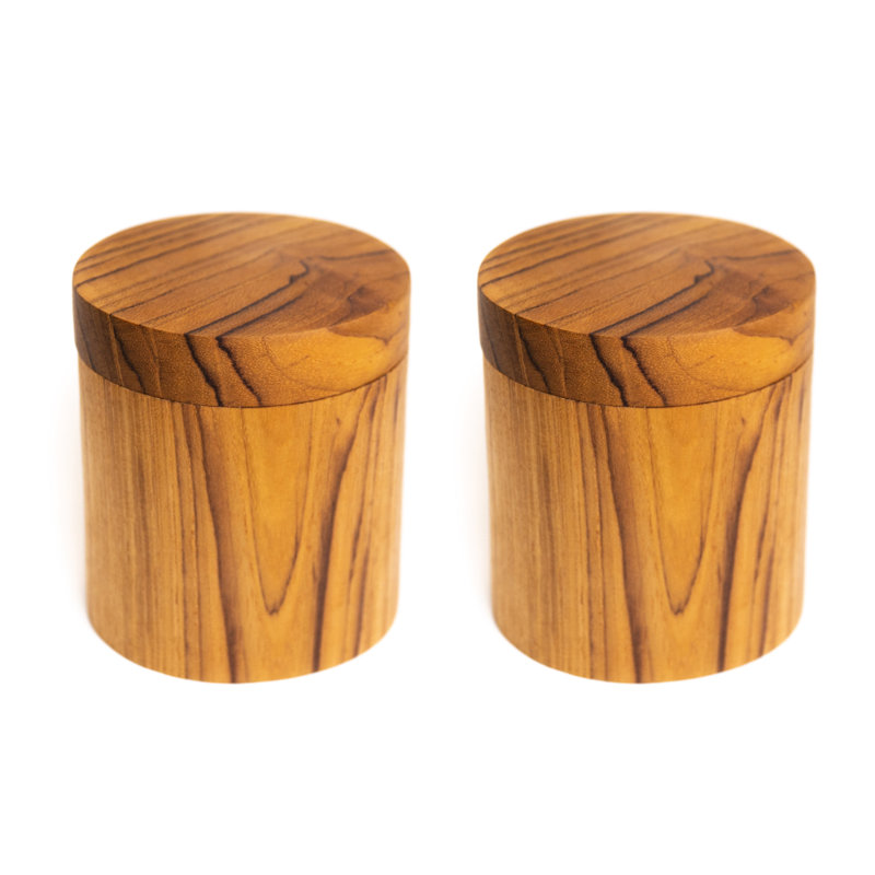 Wood Canister - Set of 2, 3.34" H x 3.14" W x 3.14" D