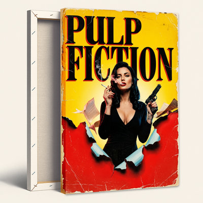 Pulp Fiction Movie Poster Woman Smoking and Holding Gun Canvas Wall Art
