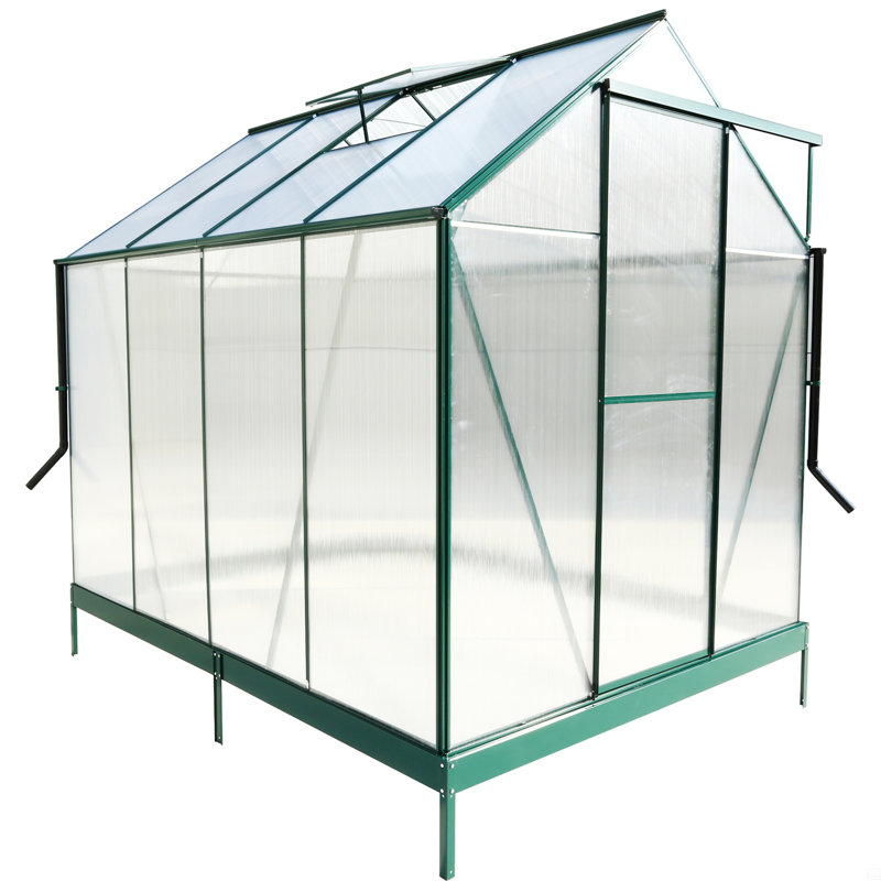 6.3'*8.2'*7' Polycarbonate Greenhouse, Heavy Duty Outdoor Aluminum Walk-In Green House Kit With Rain Gutter, Vent And Door