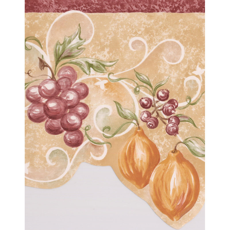 Bordure de papier peint rétro à motif de pommes, de poire, de raisins et de baies de L 15 pi x l 9 po