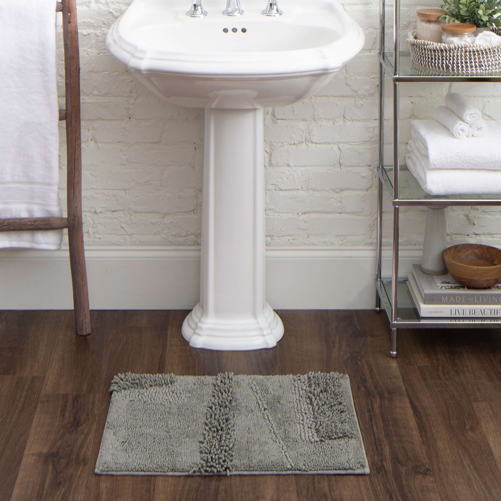 Laverne Solid Cotton Bath Rug, 17" W x 24" L, Cool Gray