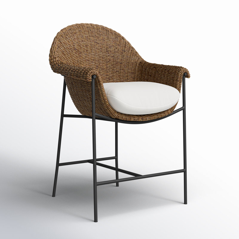 Suerte 26" Patio Bar Stool with Cushion, Cream/Black/Brown
