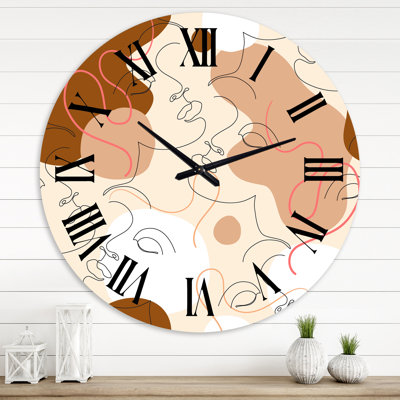 One Line Drawing Of Beautiful Woman - Modern wall clock