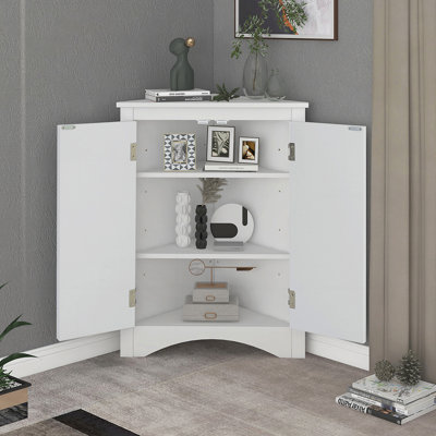 Triangle Bathroom Storage Cabinet with Adjustable Shelves, Freestanding Floor Cabinet for Home and Kitchen, Durable and Moisture-Resistant