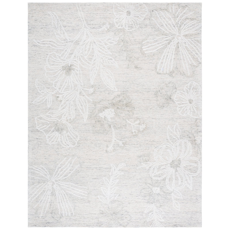Ambrogia 226 Hand Tufted Wool/Cotton Floral Indoor Use Only Rug in Light Gray/Ivory, Rectangle 8' x 10'