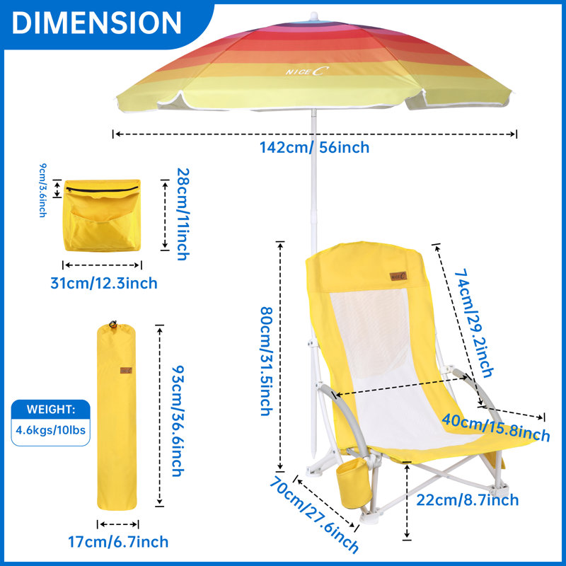 MUKE Folding Beach Chair, Yellow