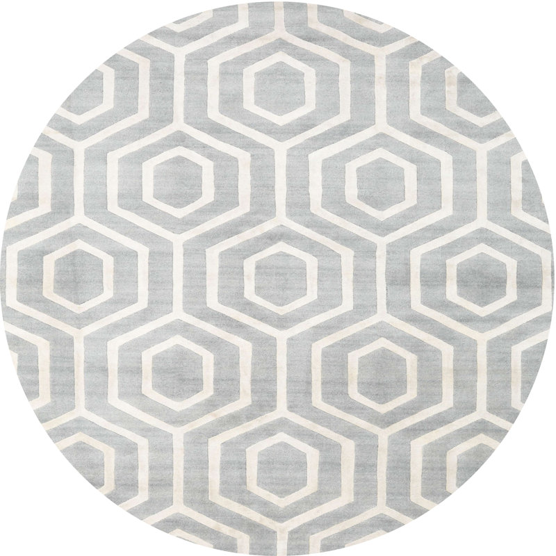 Tapis gris/zone blanche contemporaine, Rond 4 pi