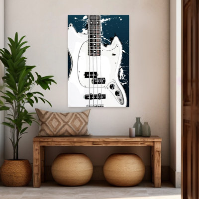 White Bass Guitar Splatter Abstract Contemporary Wall Art