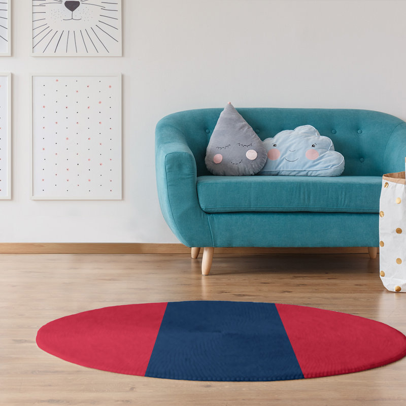 Tapis rayé rouge / bleu marine, Rond 5 pi