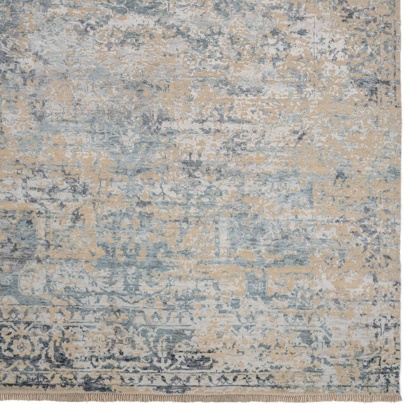 Wool Abstract Area Rug in Blue, Rectangle 8' x 11'