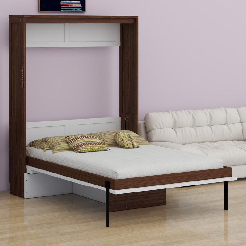 Lit escamotable mural en bois avec bureau pliable, Blanc