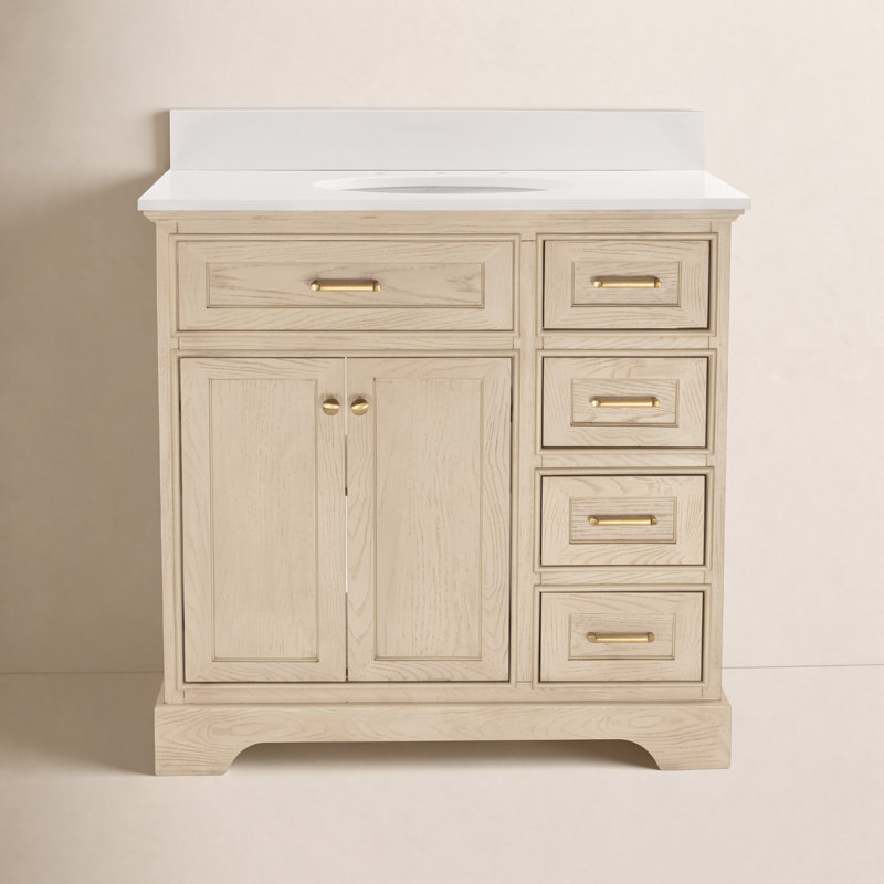 Ensemble de meuble-lavabo simple 36 po Ronnie, Blanc d'ingénierie, Greige Oak