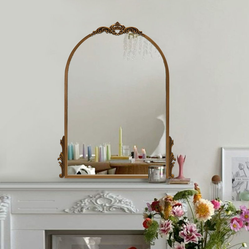 Antique Arched Crown Baroque Vanity Mirror, Antique Gold, 32" x 24"