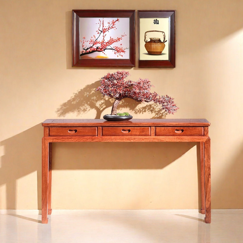 Retro Solid Pterocarpus Console Table, 31.5" H x 54.3" W x 15" D