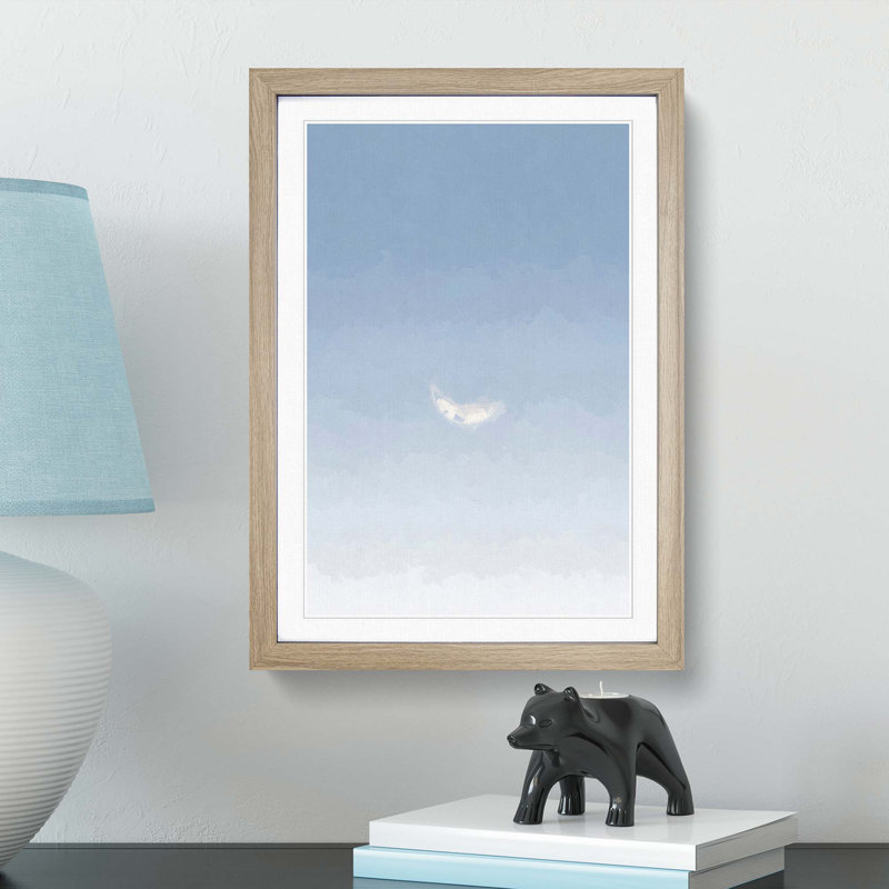 Crescent Moon in a Blue Sky in Abstract - Picture Frame Graphic Art Print on MDF, 65cm H x 48cm W x 2cm D, Oak Framed