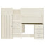 Lit mezzanine double en bois avec garde-robe intégrée, bureau, tablettes de rangement et tiroirs