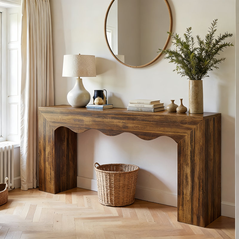 63-Inch Long Sofa Table, Farmhouse Wood Console Entryway Table, Rustic Brown