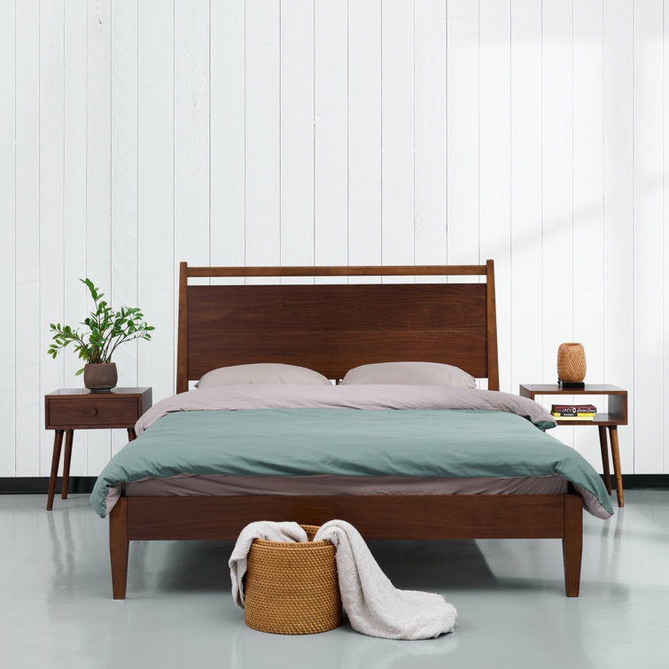 Adept Solid Wood Bed Frame with Headboard and Silent Slats, 1000 Lb Capacity Bed Frame
