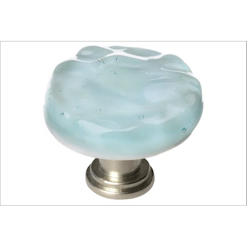 Poignée ronde en verre Glacier, Chrome poli, Turquoise clair