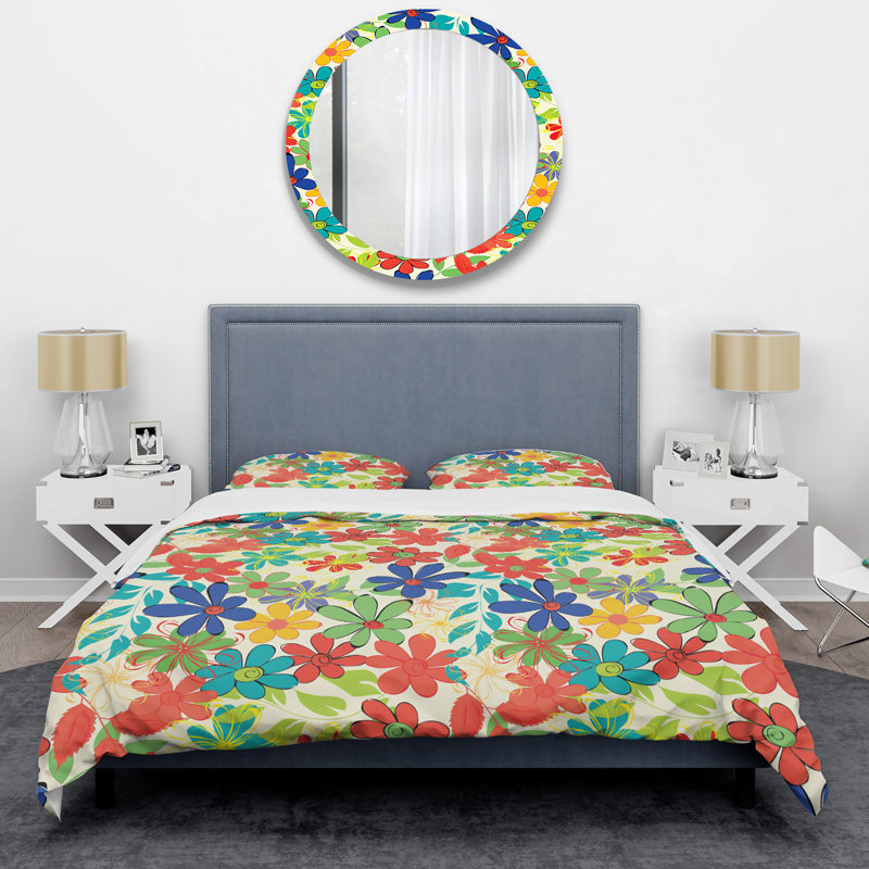 Fleurs multicolores - ensemble de housse de couette floral - microfibre de polyester