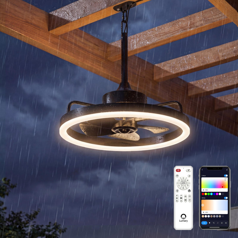 Lumary 20'' Smart Outdoor Ceiling Fan with RGBAI Lights, Wi-Fi Bluetooth Connect, Waterproof Plug in Fandelier Fan with Hook/Remote/APP Control for Patios GazeboWork with Alexa Google 